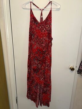 Maurices Red Paisley Maxi Dress with Cross-Strap Back